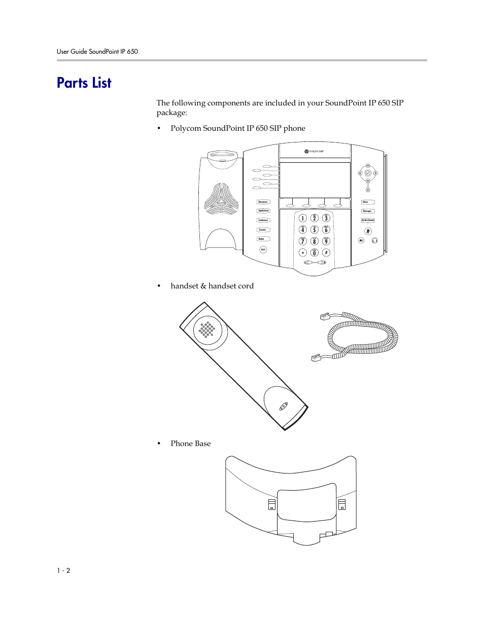 Parts list, Parts list –2 | Polycom IP 650 User Manual | Page 10 / 94