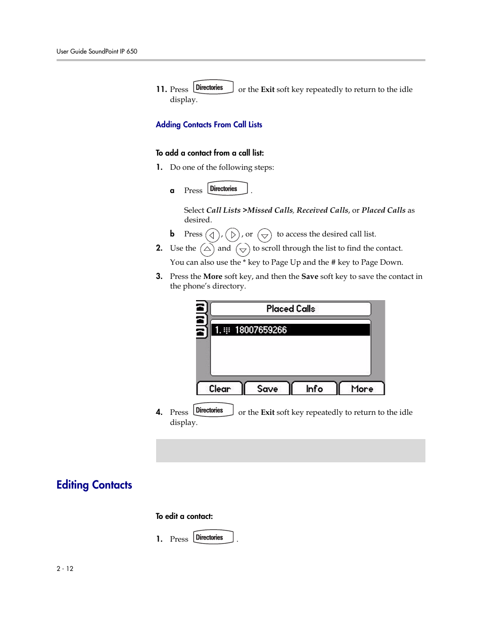 Editing contacts, Editing contacts –12 | Polycom IP 650 User Manual | Page 32 / 94