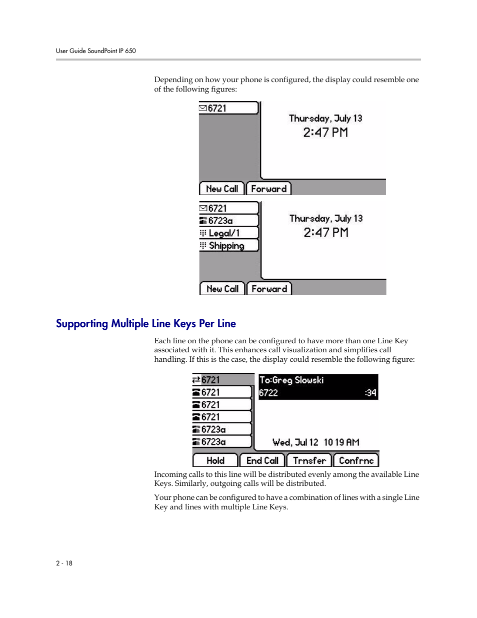 Supporting multiple line keys per line, Supporting multiple line keys per line –18 | Polycom IP 650 User Manual | Page 38 / 94