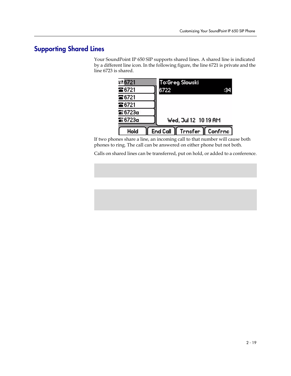 Supporting shared lines, Supporting shared lines –19 | Polycom IP 650 User Manual | Page 39 / 94