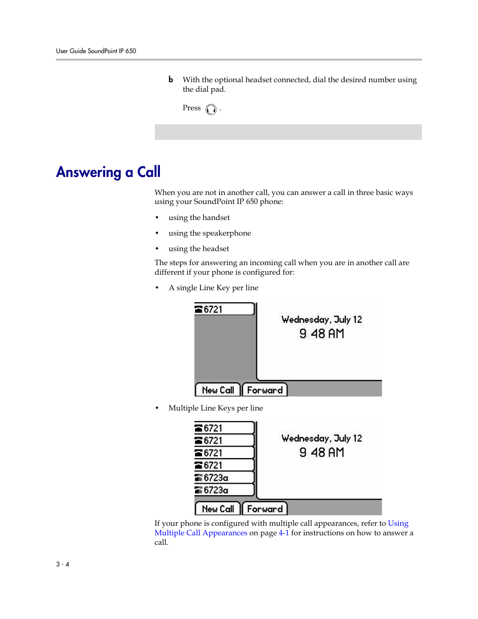 Answering a call, Answering a call –4 | Polycom IP 650 User Manual | Page 44 / 94