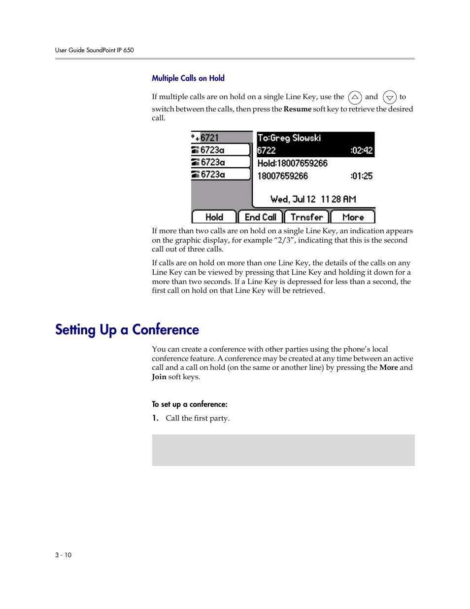 Setting up a conference, Setting up a conference –10 | Polycom IP 650 User Manual | Page 50 / 94