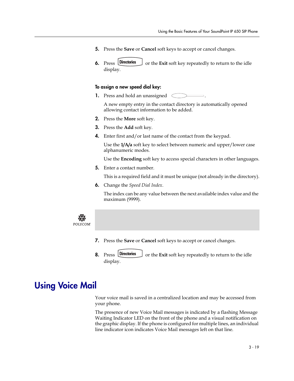 Using voice mail, Using voice mail –19 | Polycom IP 650 User Manual | Page 59 / 94