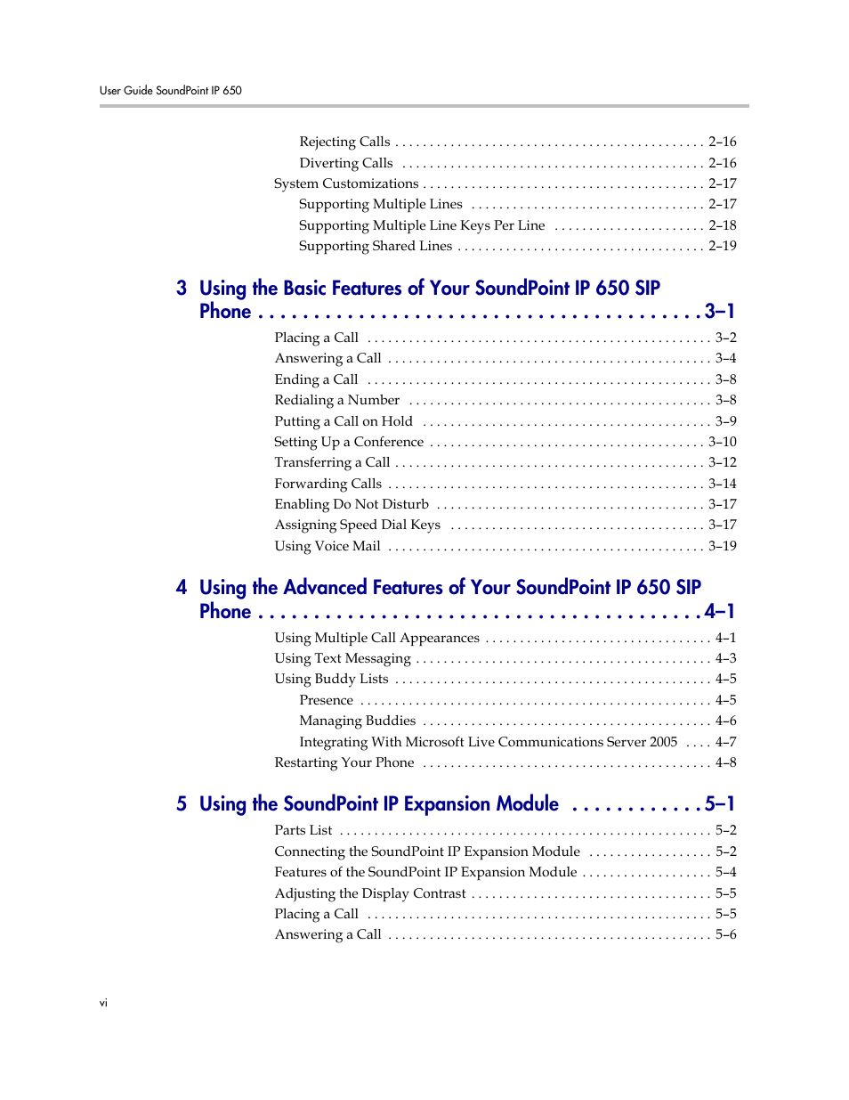 5 using the soundpoint ip expansion module –1 | Polycom IP 650 User Manual | Page 6 / 94