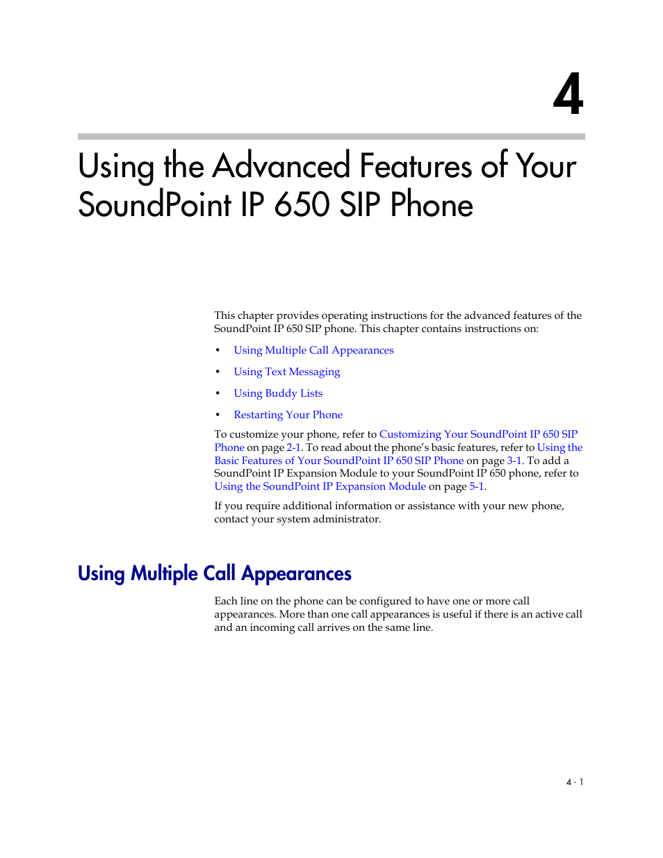 Using multiple call appearances, Phone –1, Using multiple call appearances –1 | Using the advanced features of your, Soundpoint ip 650 sip phone, Using the advanced features of your soundpoint, Ip 650 sip phone, Using, Multiple call appearances | Polycom IP 650 User Manual | Page 61 / 94