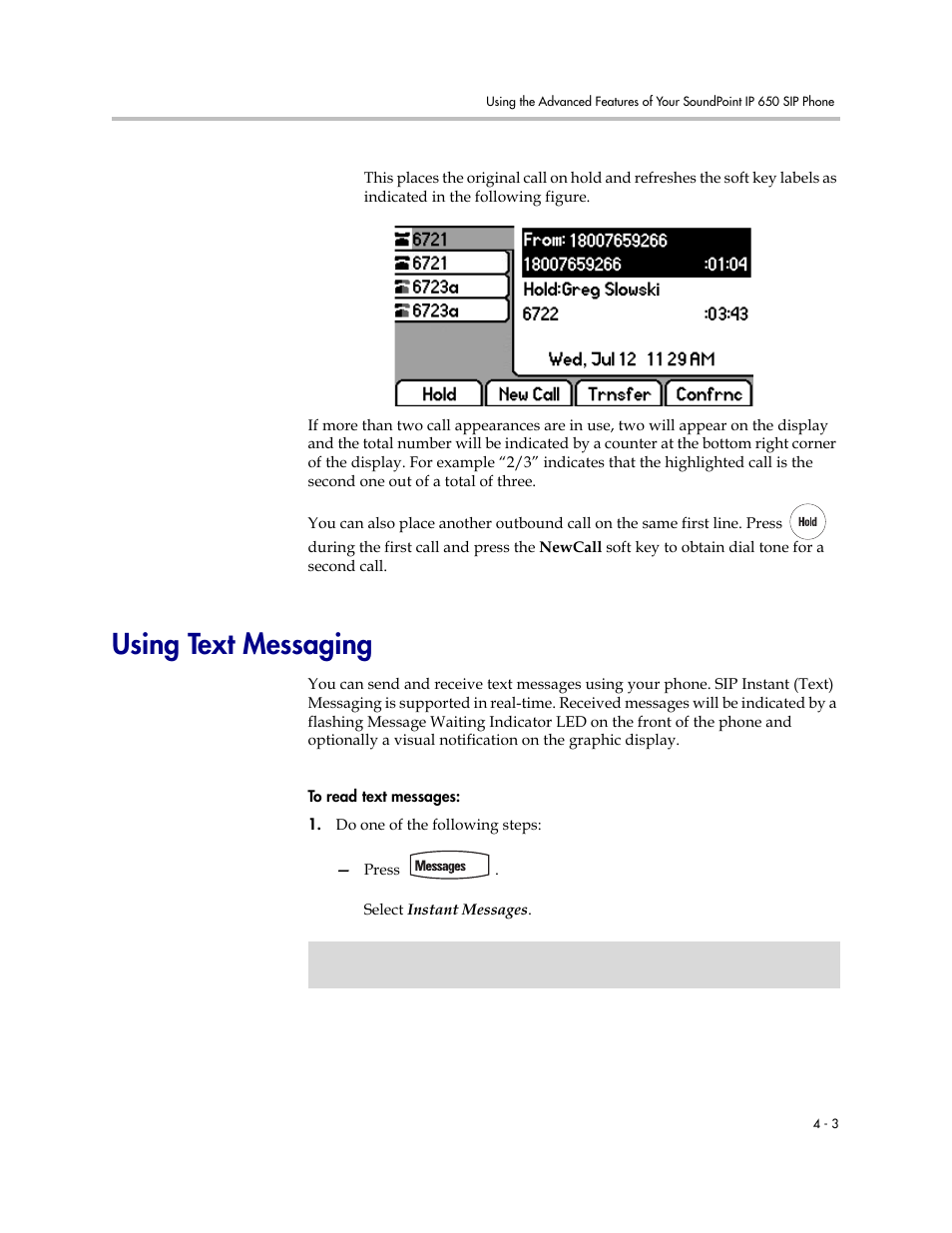 Using text messaging, Using text messaging –3 | Polycom IP 650 User Manual | Page 63 / 94