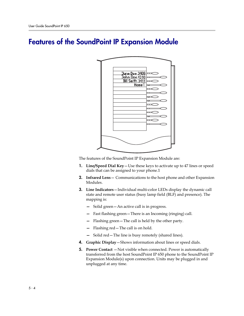 Features of the soundpoint ip expansion module, Features of the soundpoint ip expansion module –4 | Polycom IP 650 User Manual | Page 74 / 94