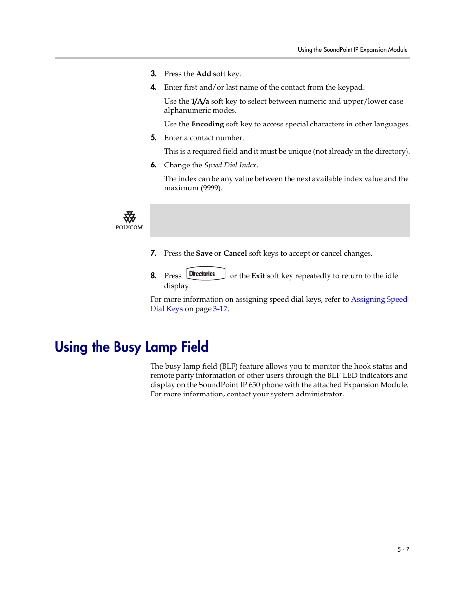 Using the busy lamp field, Using the busy lamp field –7 | Polycom IP 650 User Manual | Page 77 / 94