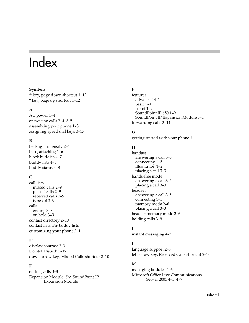 Index | Polycom IP 650 User Manual | Page 91 / 94