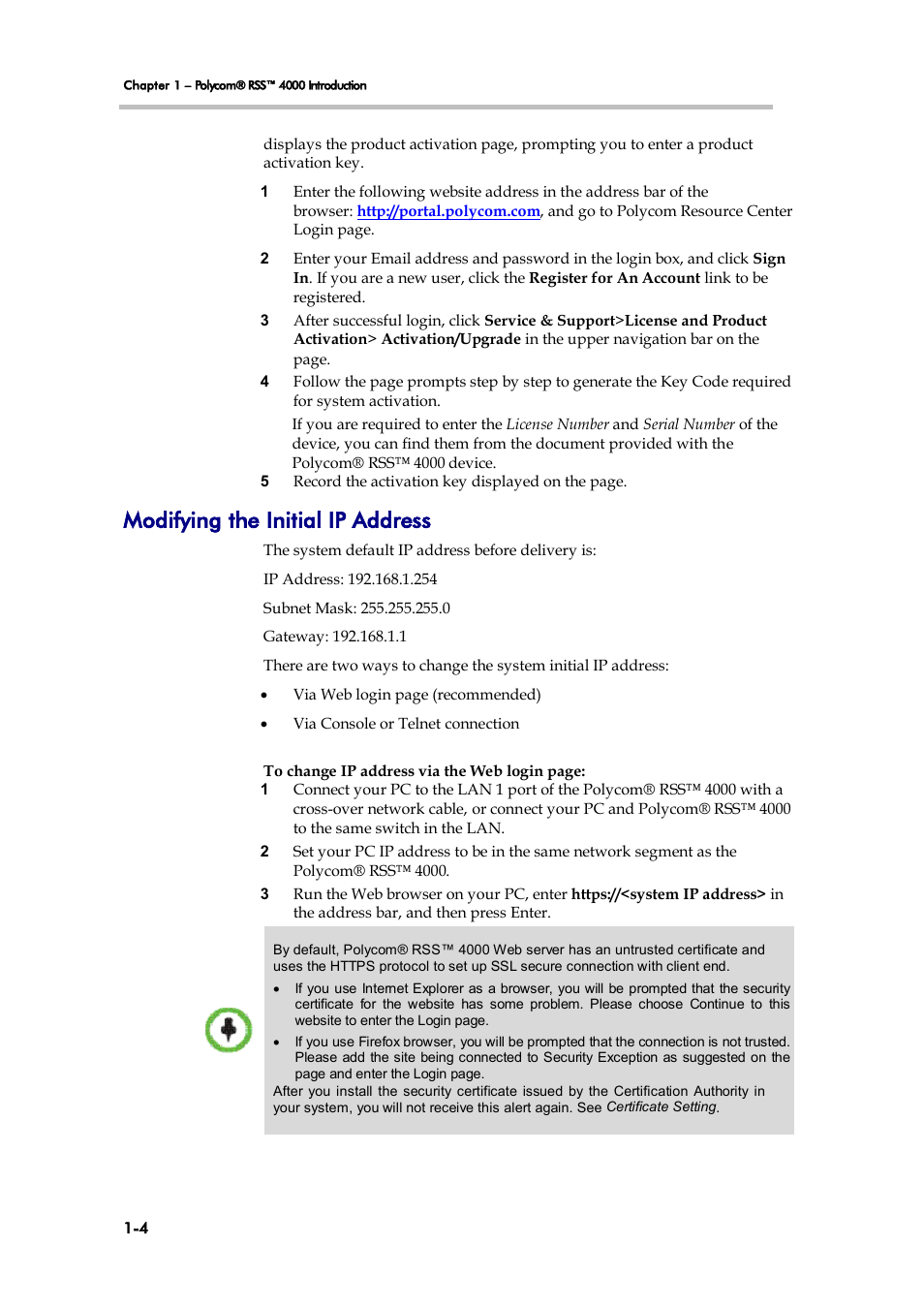 Modifying the initial ip address | Polycom 3725-32870-002 User Manual | Page 12 / 78