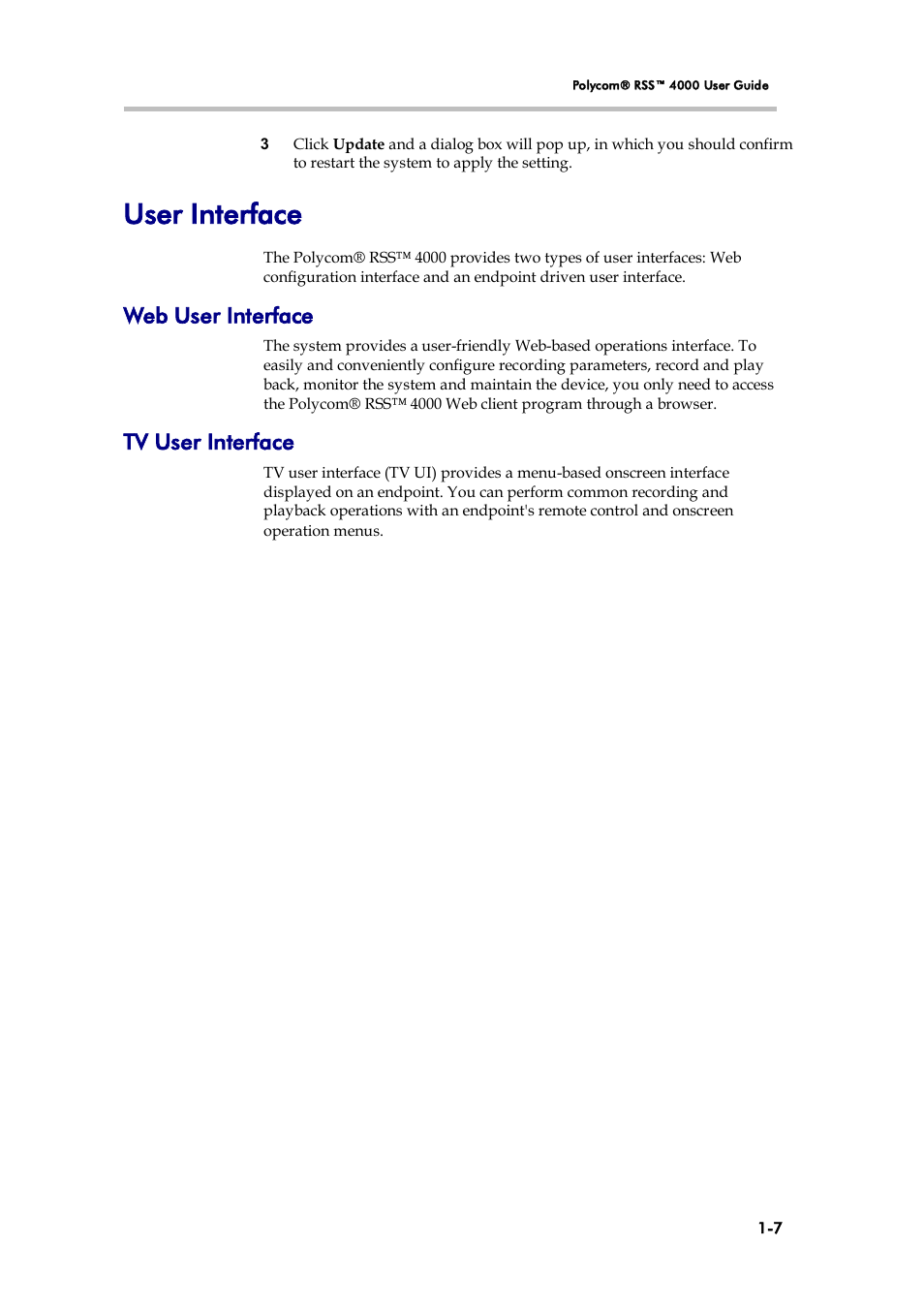 User interface, Web user interface, Tv user interface | Polycom 3725-32870-002 User Manual | Page 15 / 78