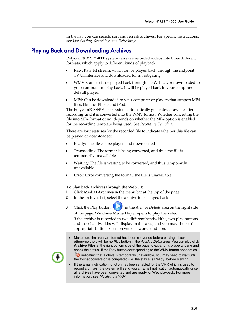 Playing back and downloading archives | Polycom 3725-32870-002 User Manual | Page 27 / 78