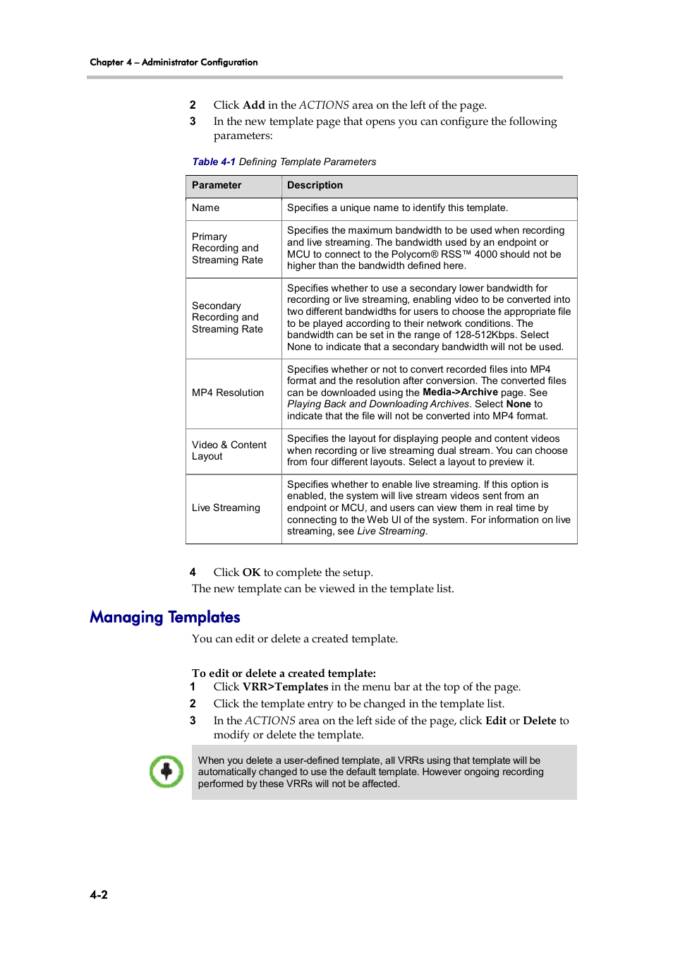 Managing templates | Polycom 3725-32870-002 User Manual | Page 32 / 78