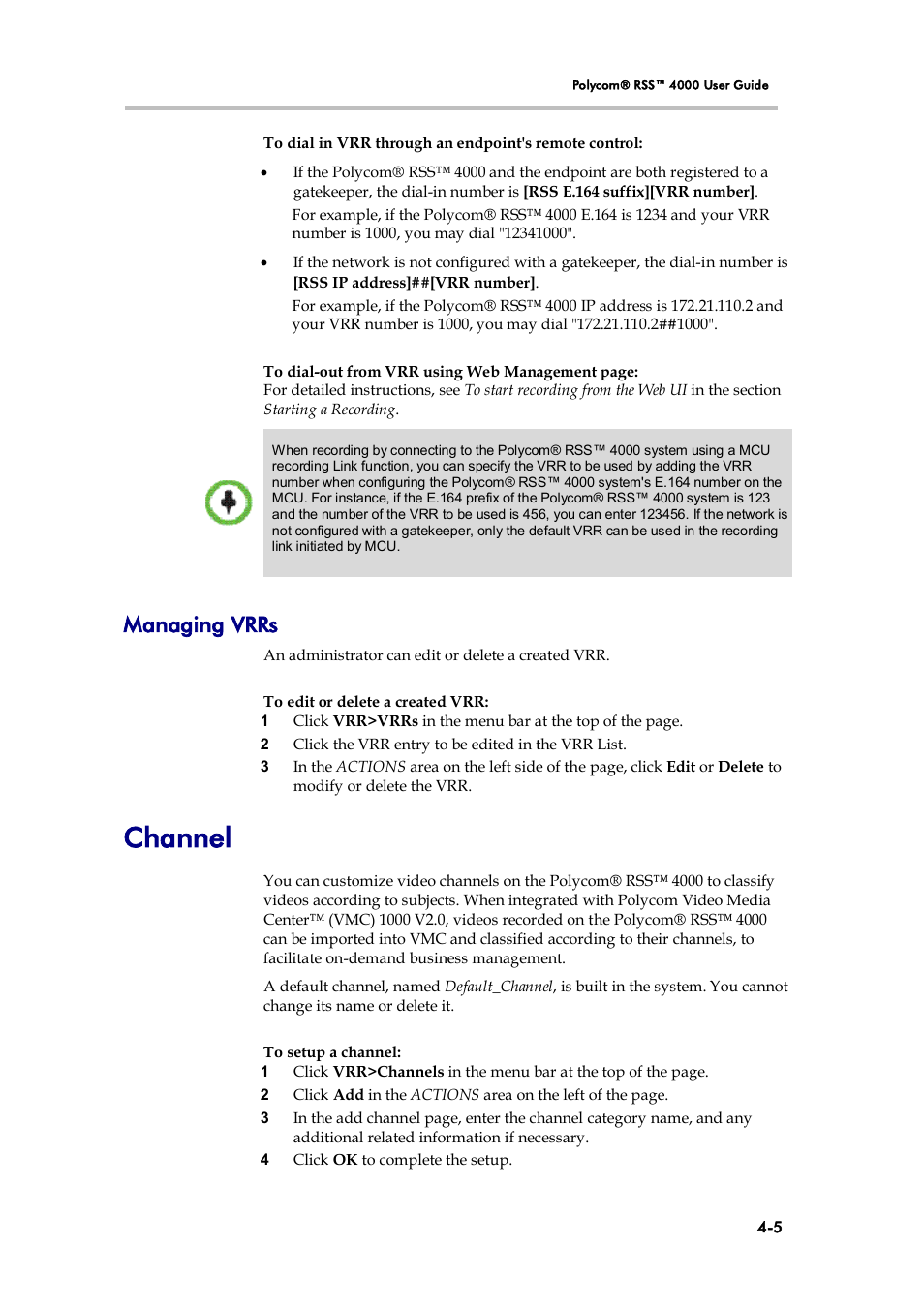 Managing vrrs, Channel | Polycom 3725-32870-002 User Manual | Page 35 / 78