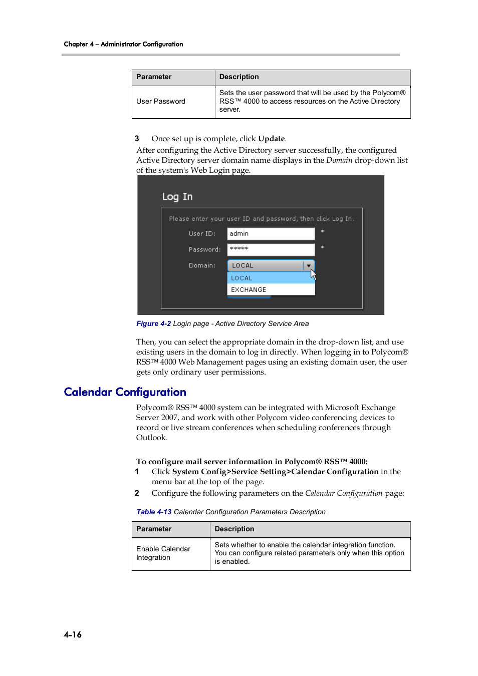 Calendar configuration | Polycom 3725-32870-002 User Manual | Page 46 / 78