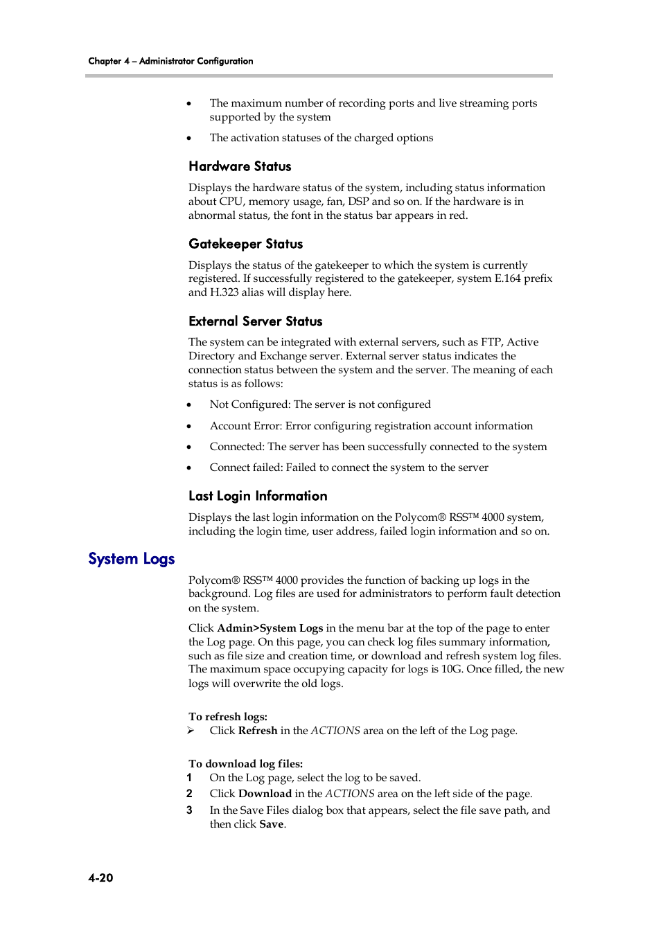 System logs | Polycom 3725-32870-002 User Manual | Page 50 / 78