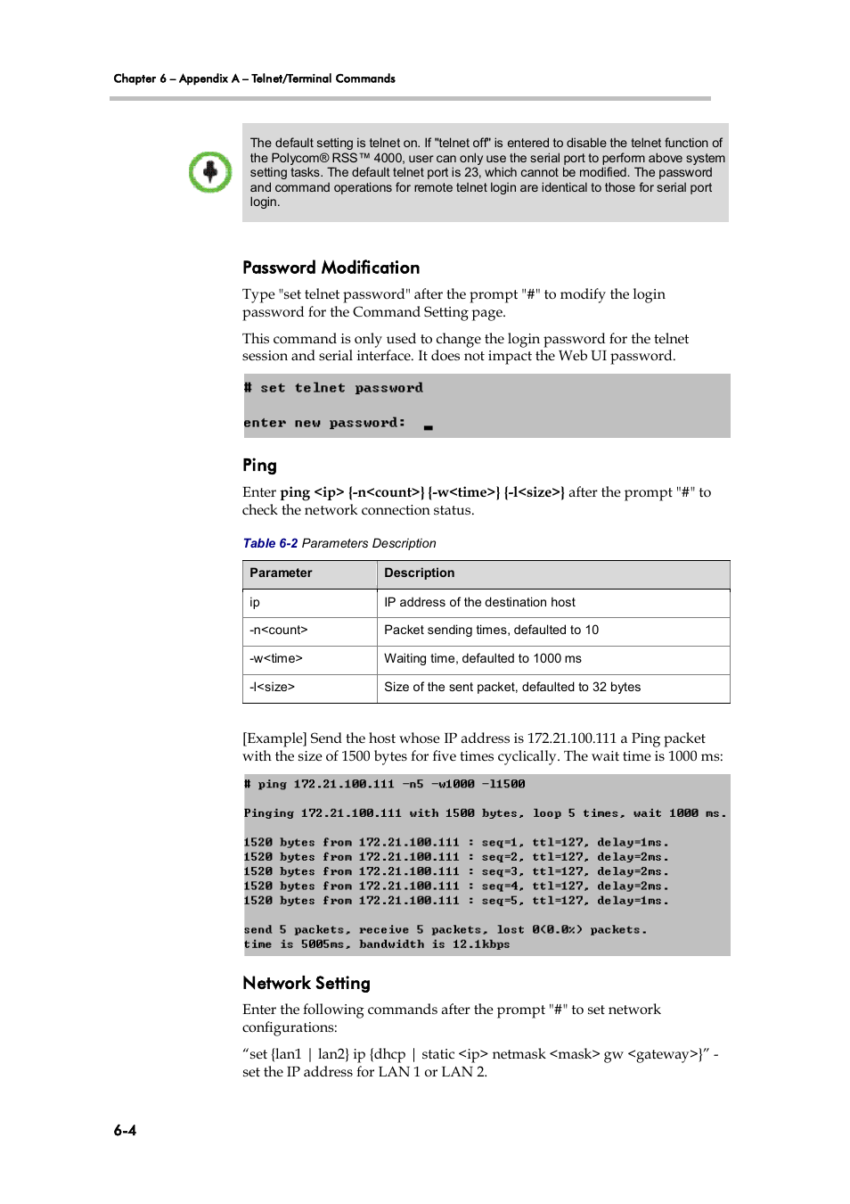 Password modification, Ping, Network setting | Polycom 3725-32870-002 User Manual | Page 72 / 78