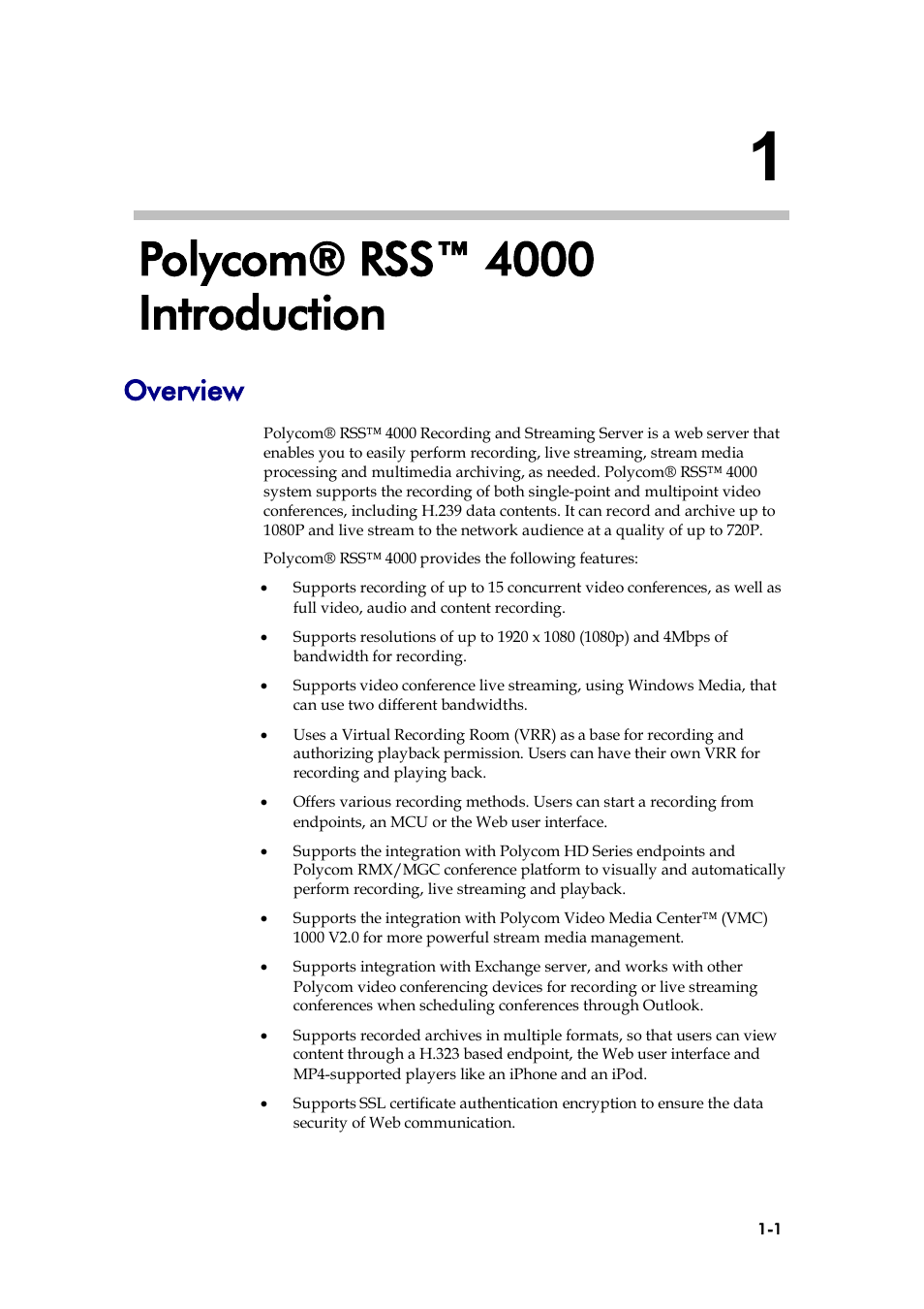 Polycom® rss™ 4000 introduction, Overview | Polycom 3725-32870-002 User Manual | Page 9 / 78