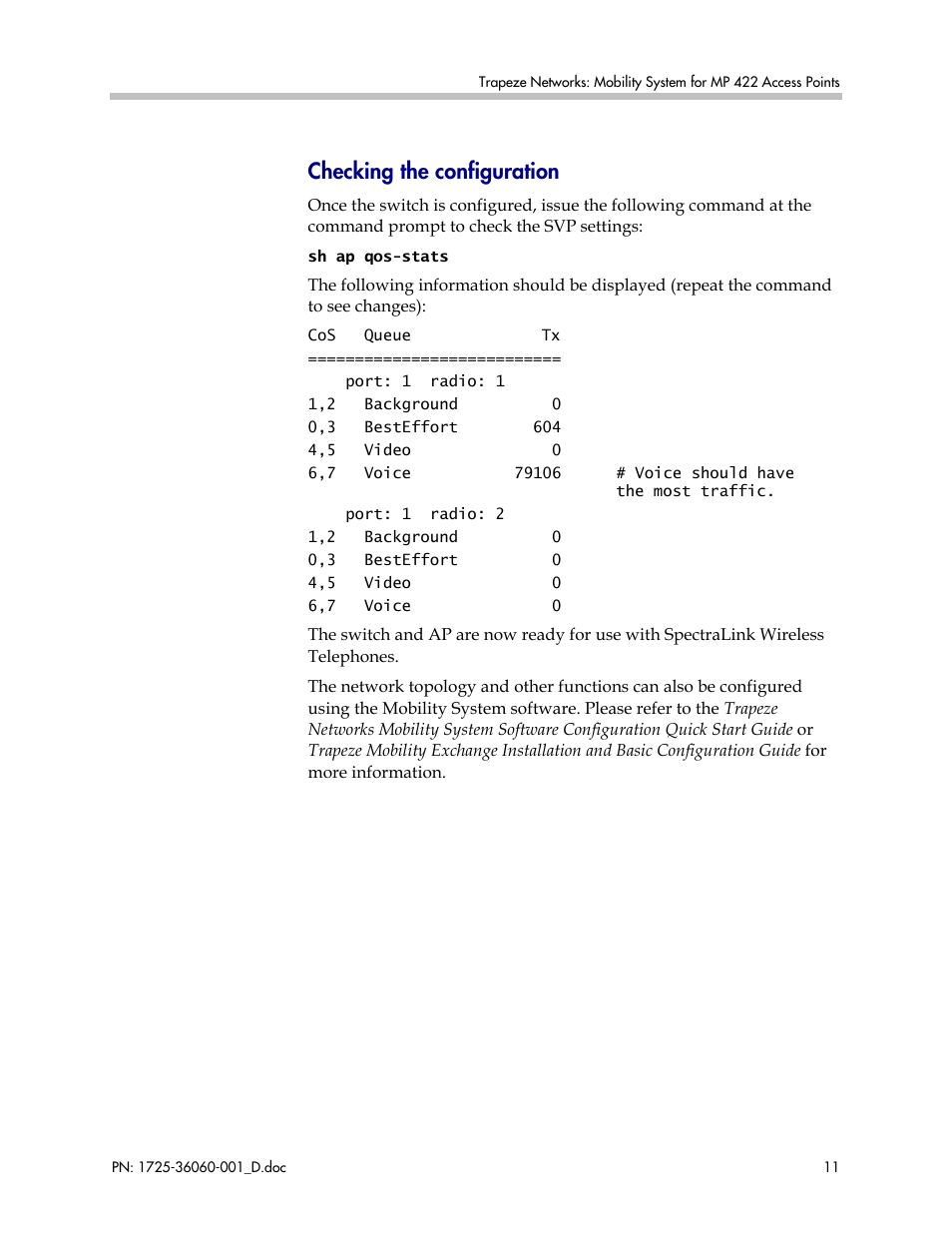 Checking the configuration | Polycom TRAPEZE NETWORKS 1725-36060-001 User Manual | Page 11 / 16