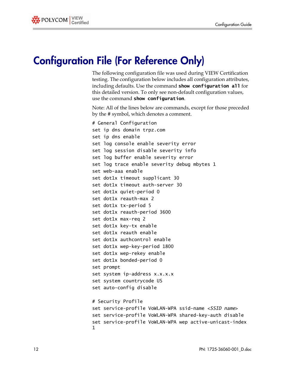 Configuration file (for reference only) | Polycom TRAPEZE NETWORKS 1725-36060-001 User Manual | Page 12 / 16