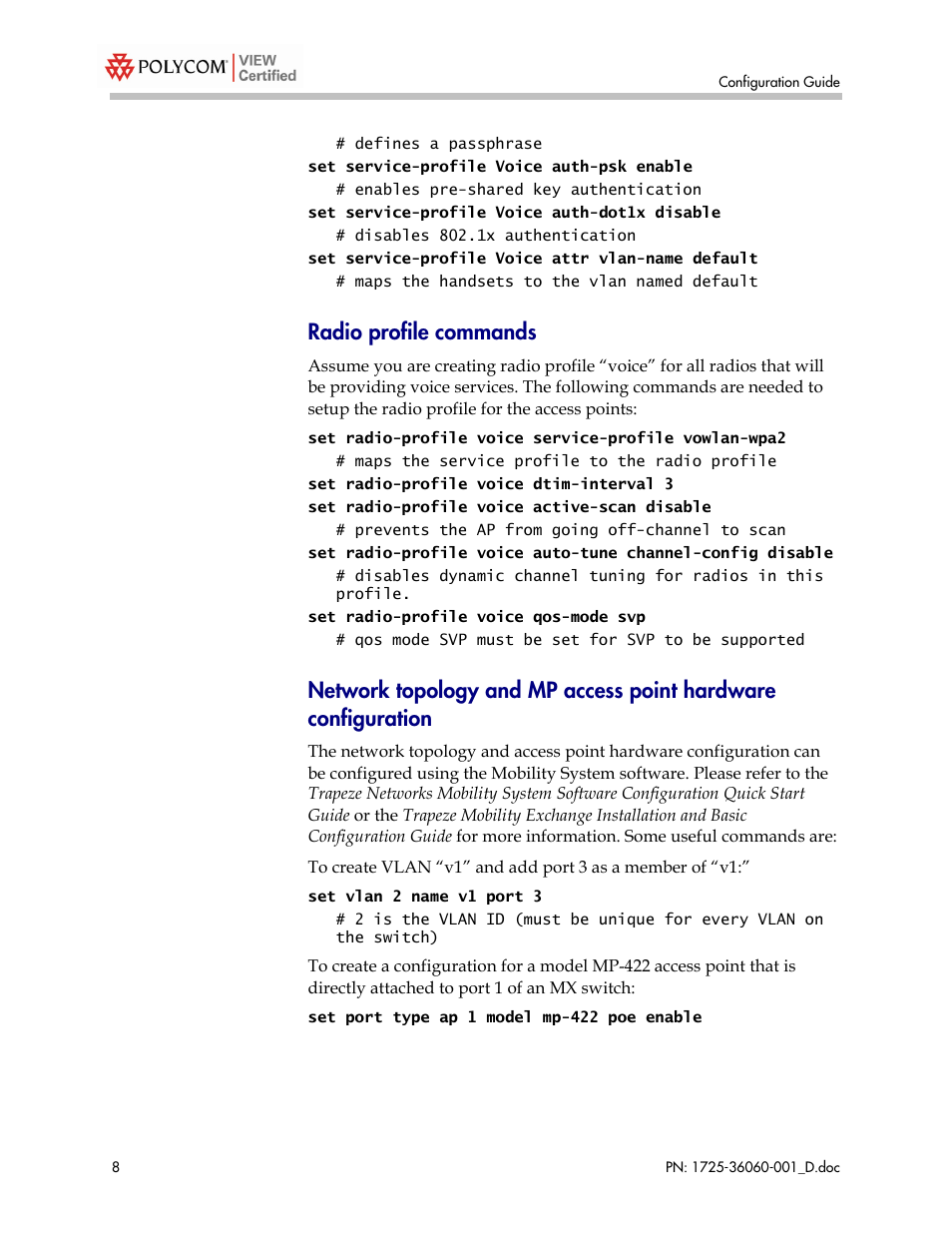 Radio profile commands | Polycom TRAPEZE NETWORKS 1725-36060-001 User Manual | Page 8 / 16