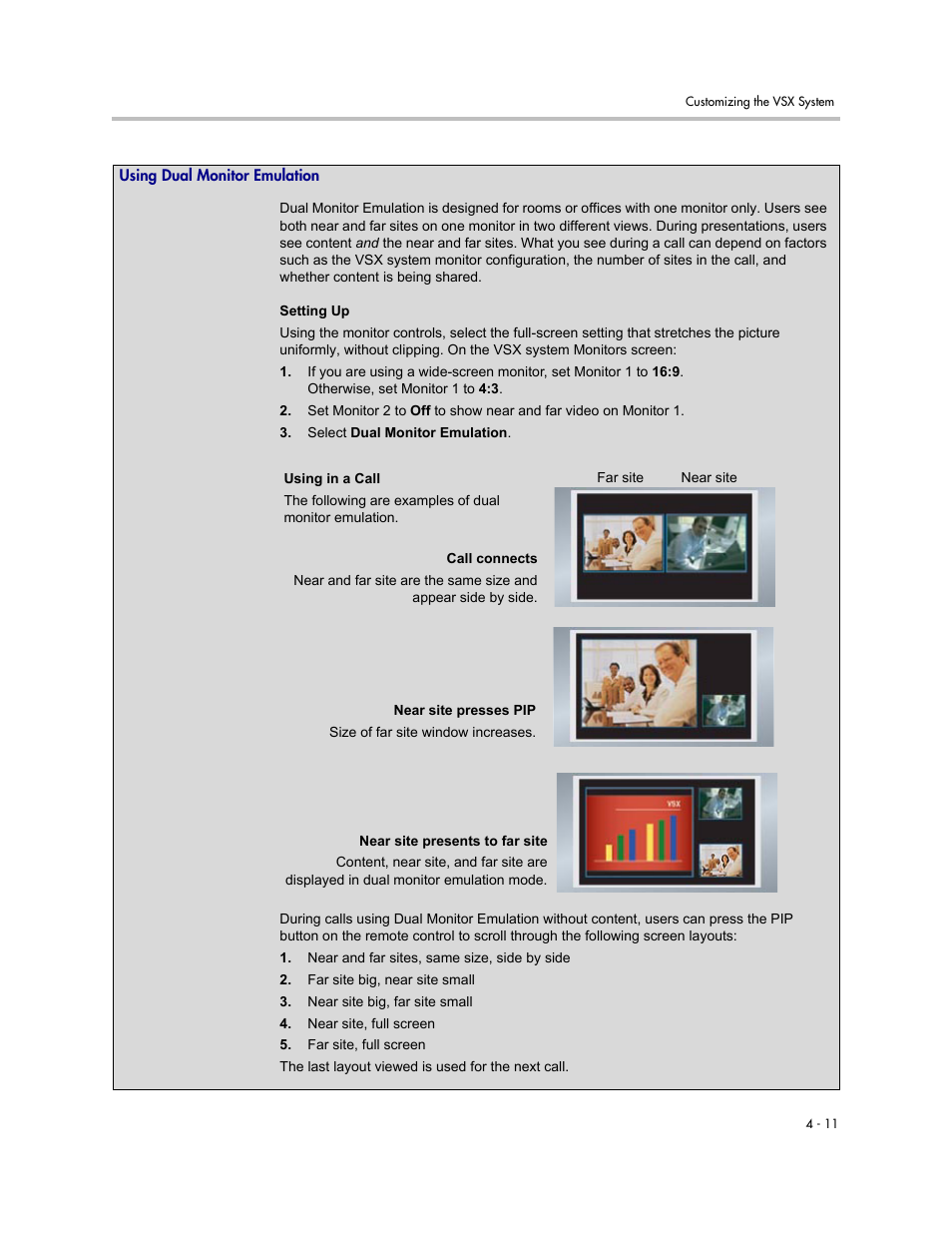 Using dual monitor emulation, Using dual monitor emulation -11 | Polycom VSX Series User Manual | Page 101 / 248