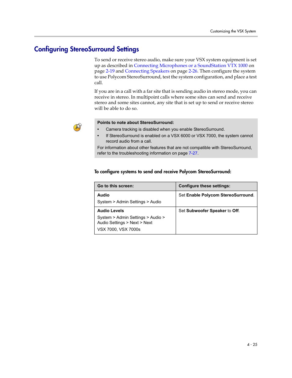 Configuring stereosurround settings, Configuring stereosurround settings -25, Bed in | Polycom VSX Series User Manual | Page 115 / 248