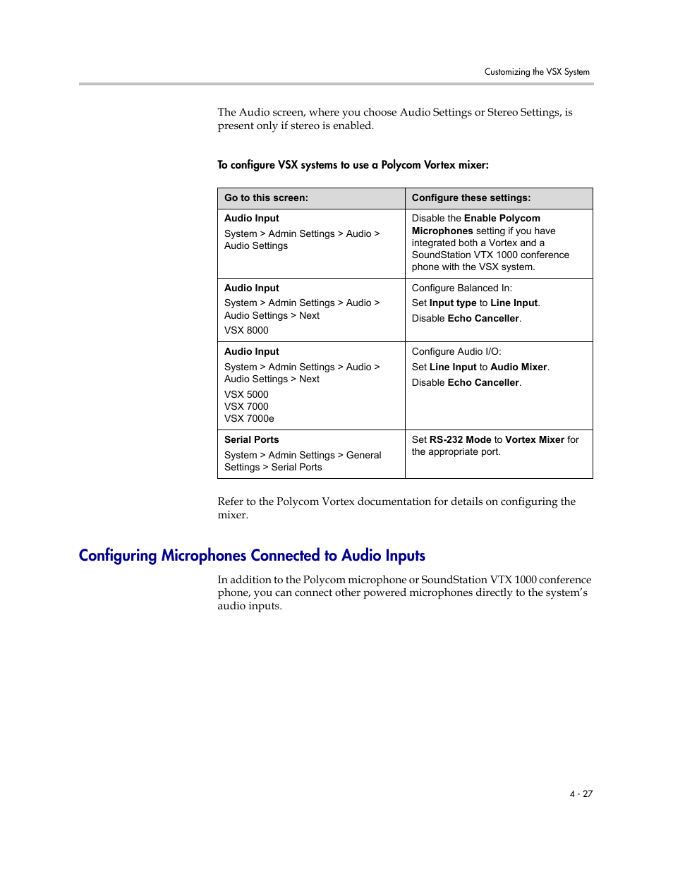 Configuring microphones connected to audio inputs | Polycom VSX Series User Manual | Page 117 / 248