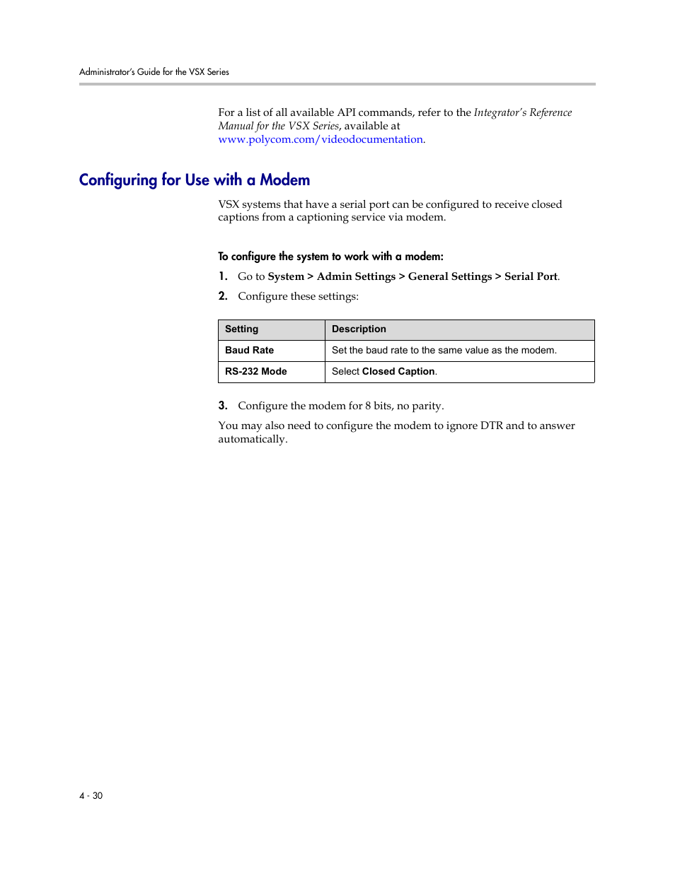 Configuring for use with a modem, Configuring for use with a modem -30 | Polycom VSX Series User Manual | Page 120 / 248