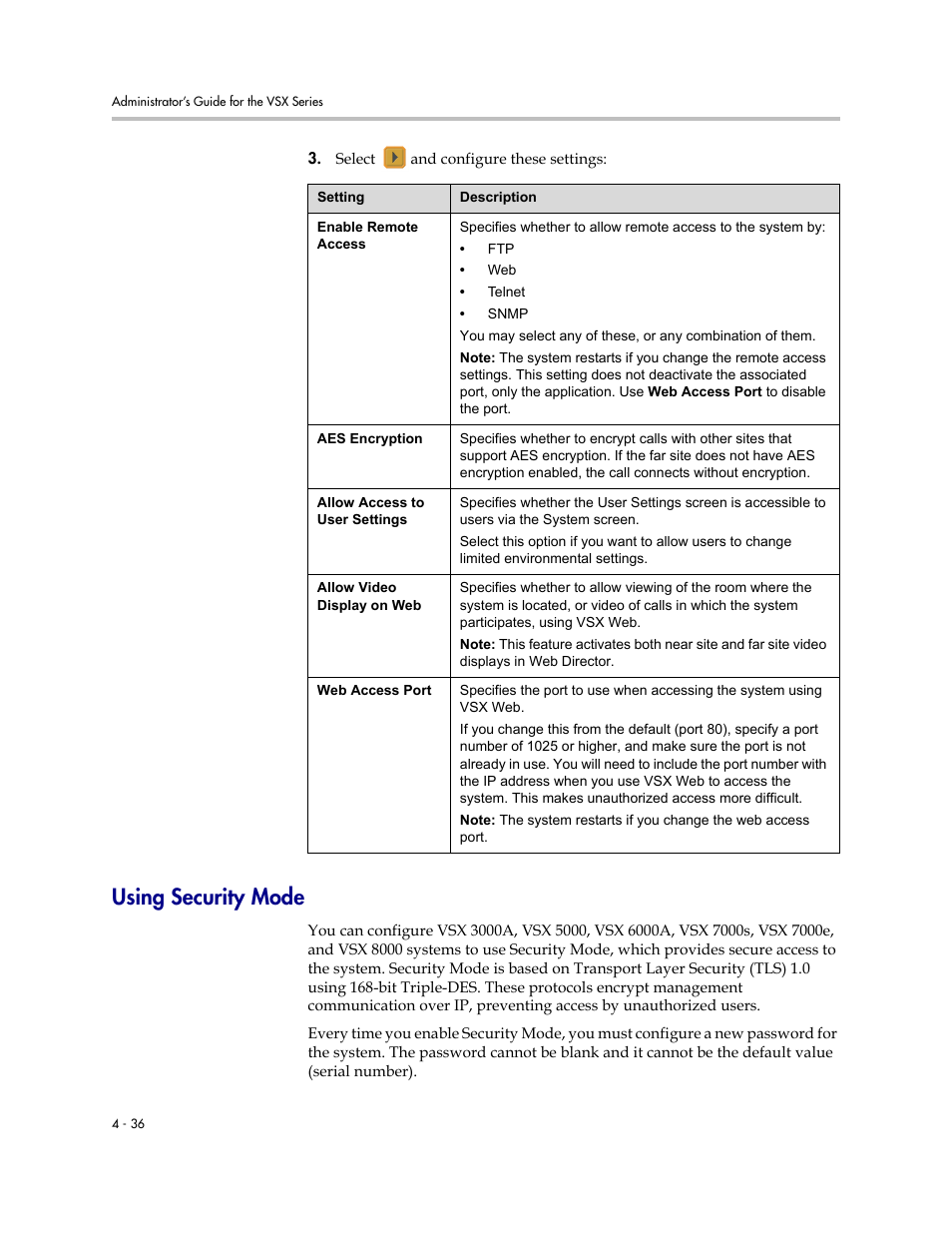 Using security mode, Using security mode -36 | Polycom VSX Series User Manual | Page 126 / 248