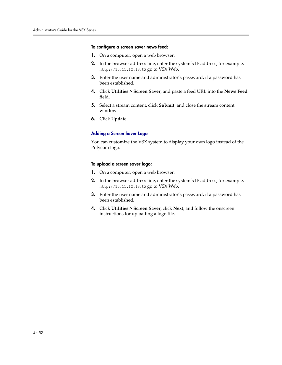 Adding a screen saver logo, Adding a screen saver logo -52 | Polycom VSX Series User Manual | Page 142 / 248