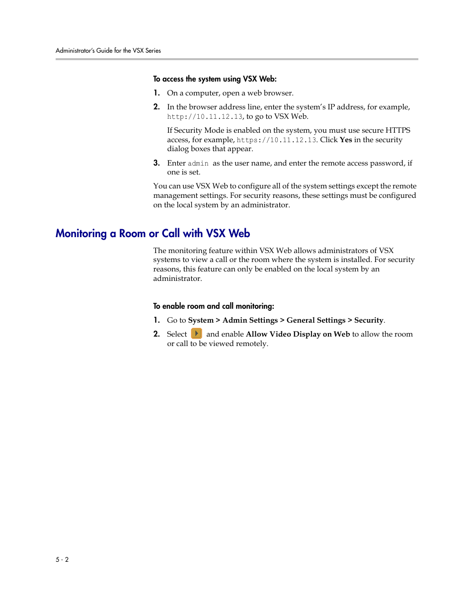 Monitoring a room or call with vsx web, Monitoring a room or call with vsx web -2 | Polycom VSX Series User Manual | Page 154 / 248