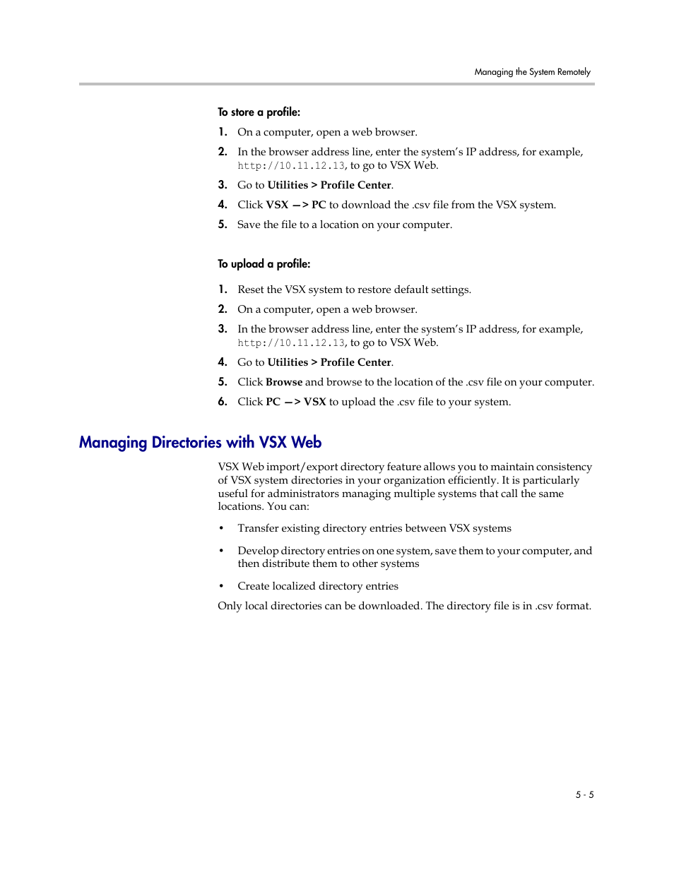 Managing directories with vsx web, Managing directories with vsx web -5 | Polycom VSX Series User Manual | Page 157 / 248