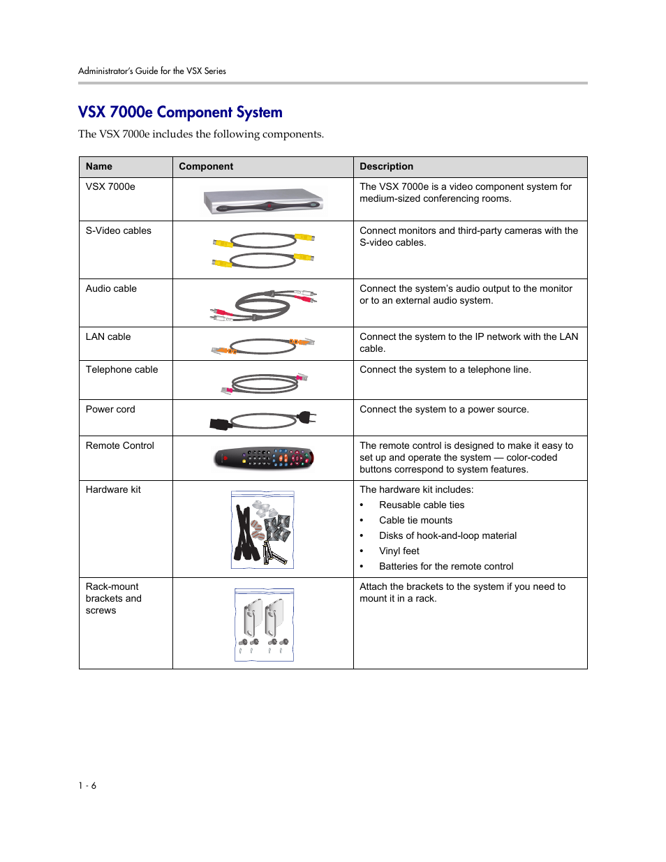 Vsx 7000e component system, Vsx 7000e component system -6 | Polycom VSX Series User Manual | Page 16 / 248