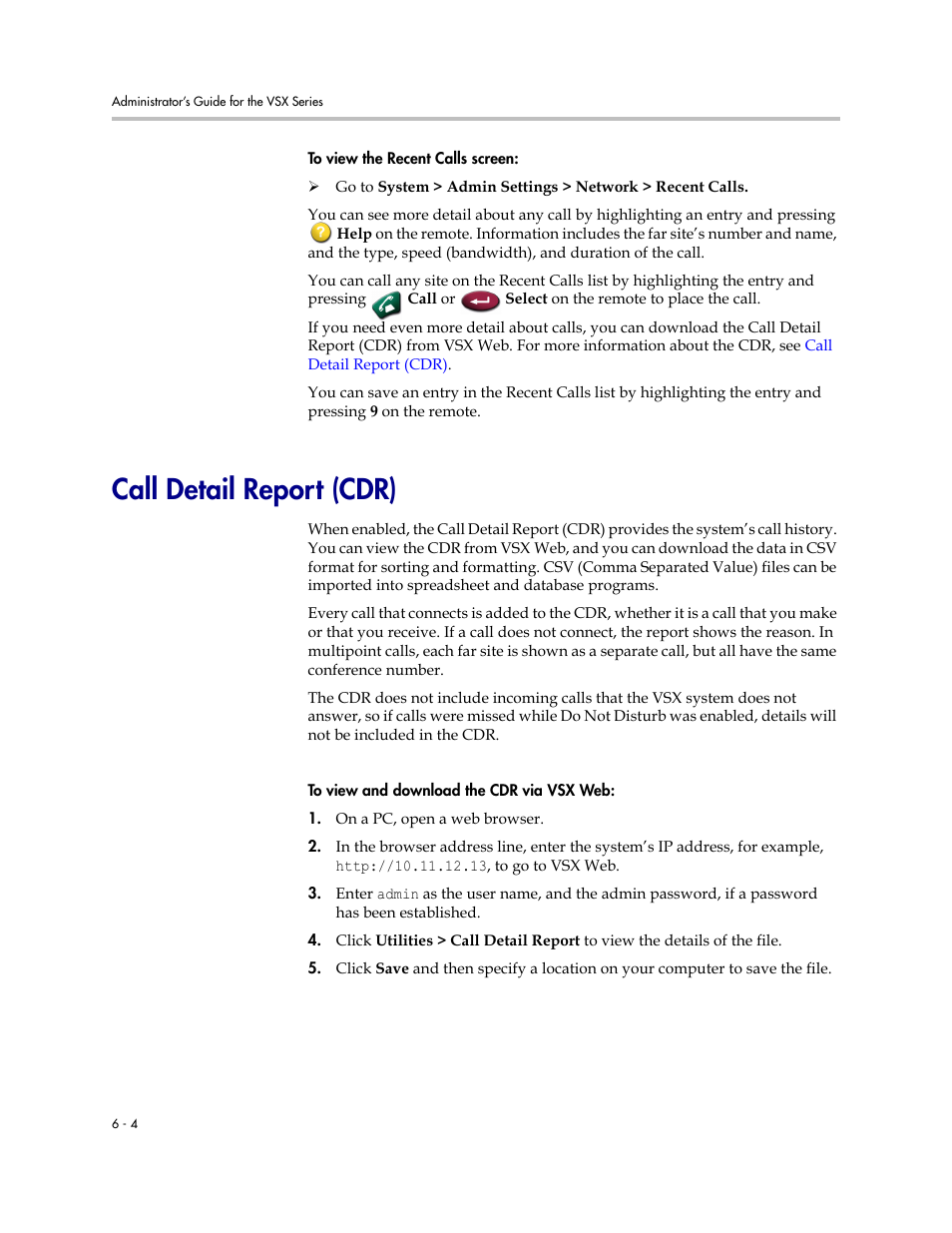 Call detail report (cdr), Call detail report (cdr) -4 | Polycom VSX Series User Manual | Page 168 / 248