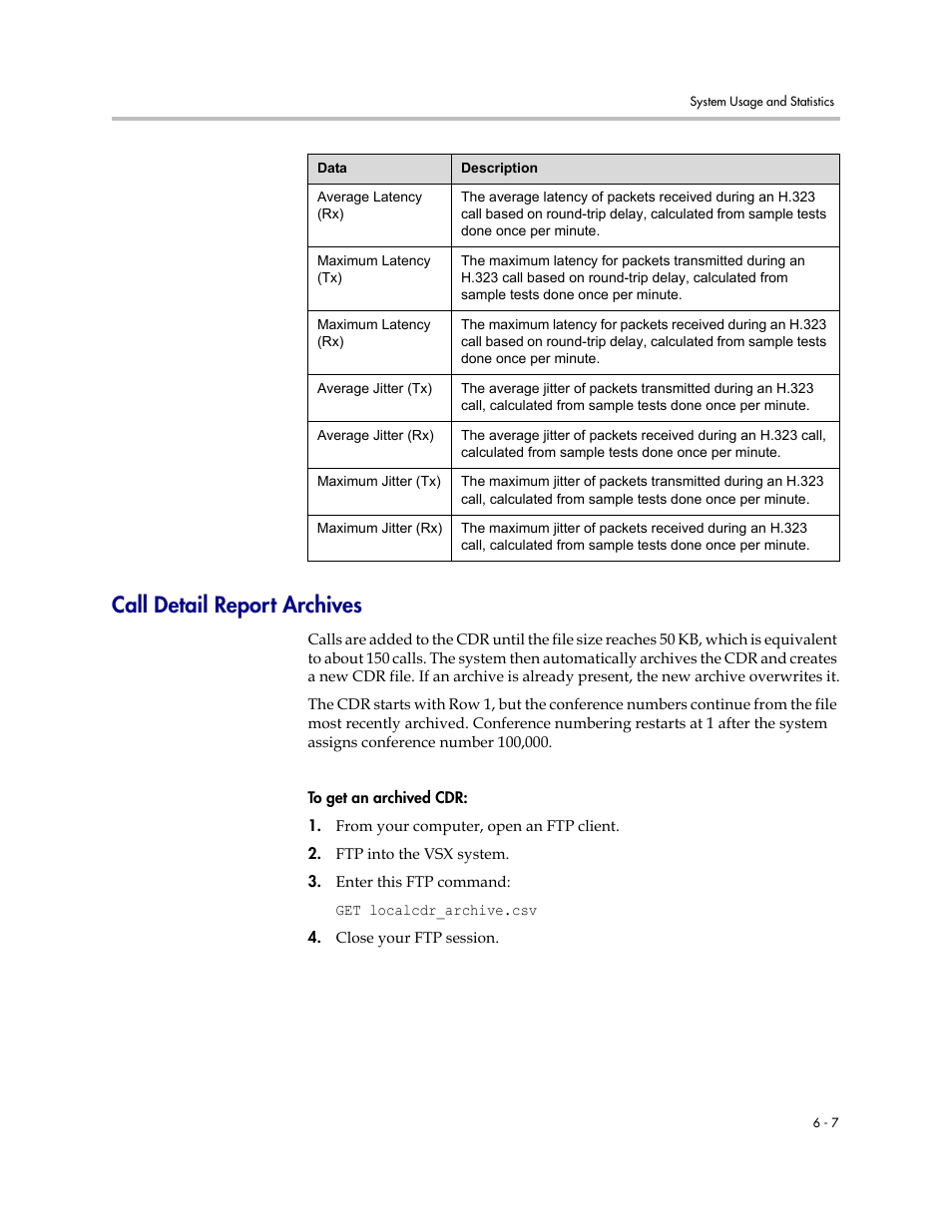 Call detail report archives, Call detail report archives -7 | Polycom VSX Series User Manual | Page 171 / 248