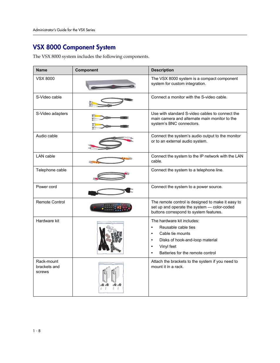 Vsx 8000 component system, Vsx 8000 component system -8 | Polycom VSX Series User Manual | Page 18 / 248