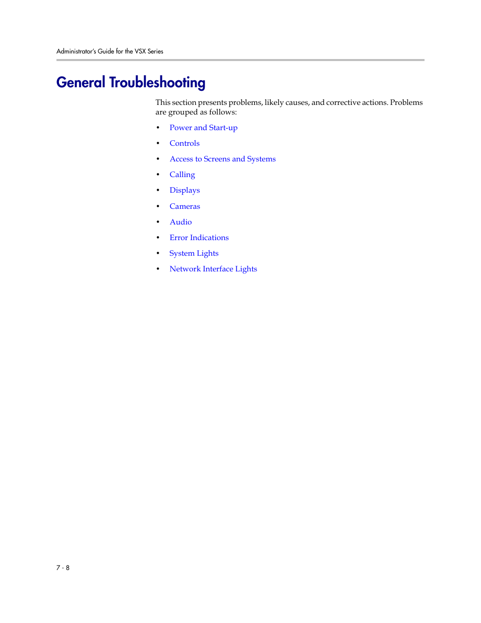 General troubleshooting, General troubleshooting -8 | Polycom VSX Series User Manual | Page 180 / 248