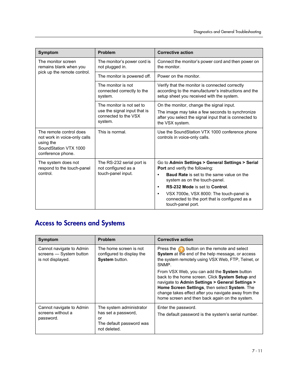 Access to screens and systems, Access to screens and systems -11 | Polycom VSX Series User Manual | Page 183 / 248