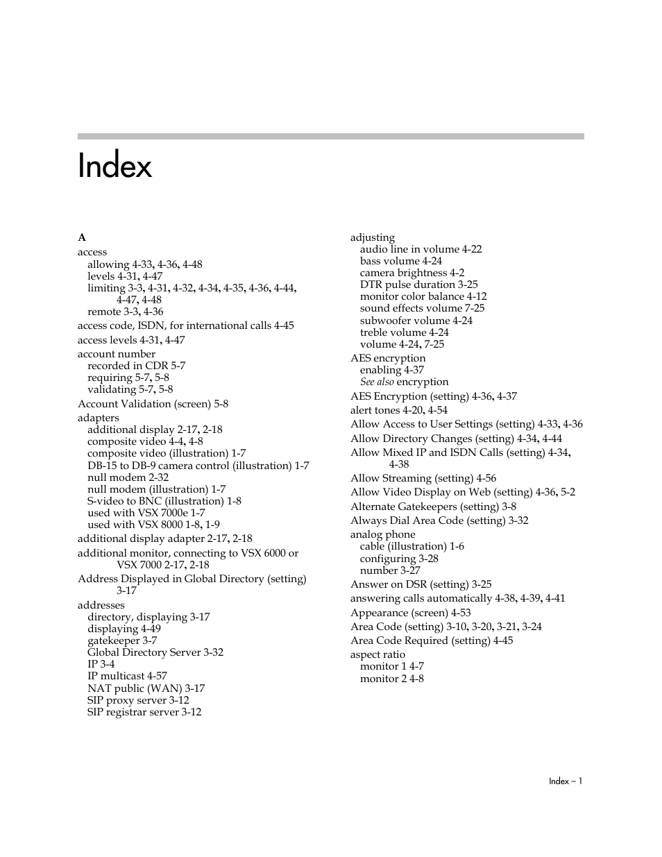 Index | Polycom VSX Series User Manual | Page 231 / 248
