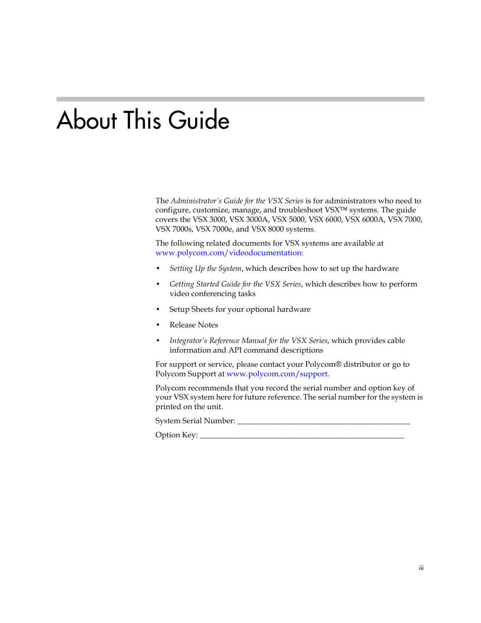 About this guide | Polycom VSX Series User Manual | Page 3 / 248