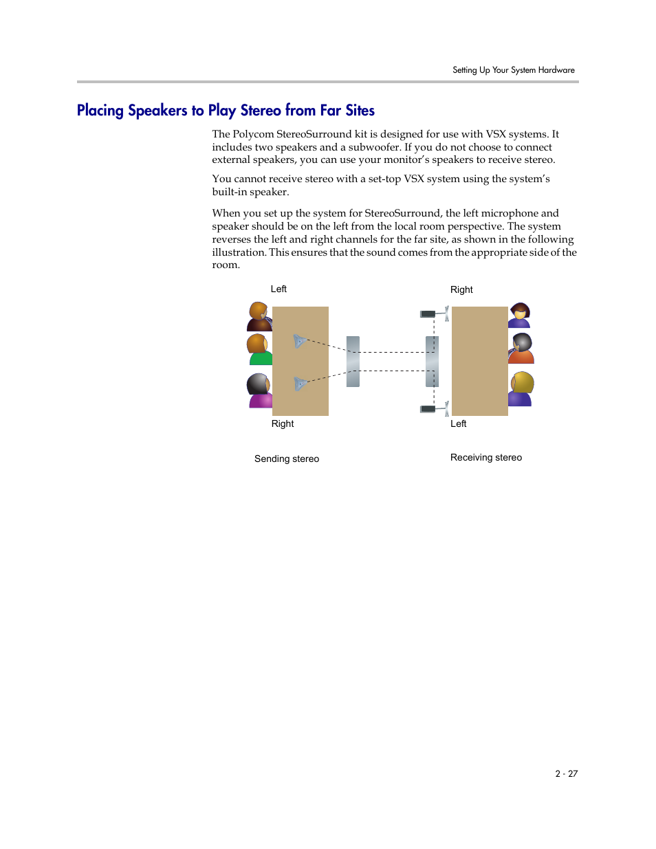 Placing speakers to play stereo from far sites, Placing speakers to play stereo from far sites -27 | Polycom VSX Series User Manual | Page 49 / 248