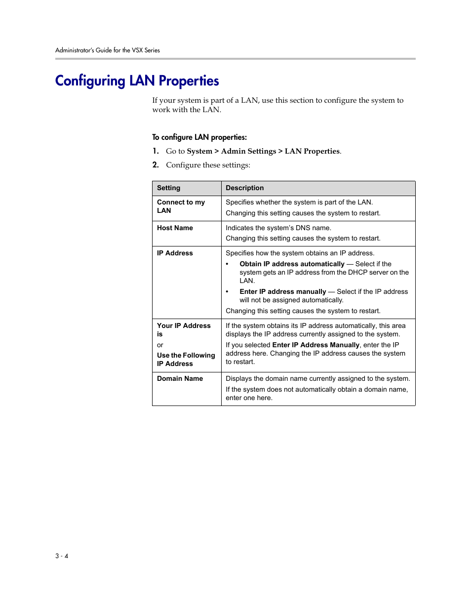 Configuring lan properties, Configuring lan properties -4 | Polycom VSX Series User Manual | Page 60 / 248