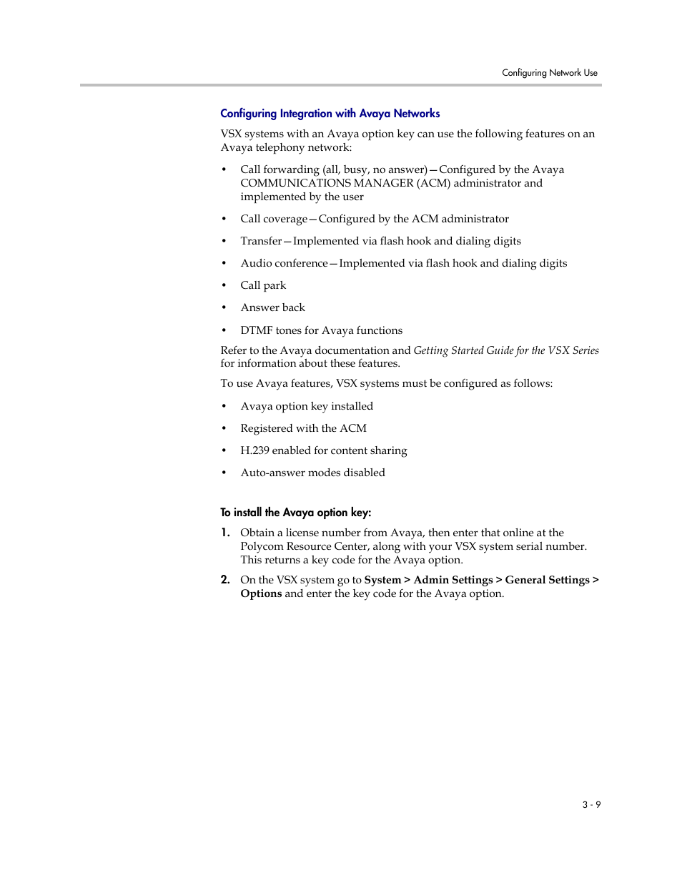 Configuring integration with avaya networks, Configuring integration with avaya networks -9 | Polycom VSX Series User Manual | Page 65 / 248