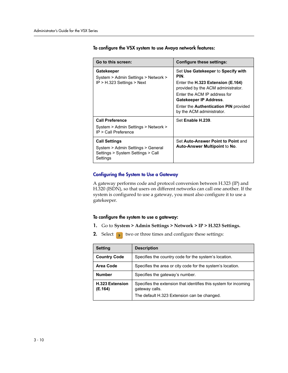 Configuring the system to use a gateway, Configuring the system to use a gateway -10 | Polycom VSX Series User Manual | Page 66 / 248