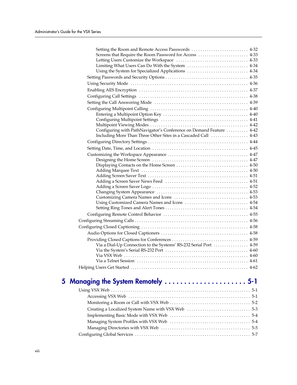 5 managing the system remotely -1 | Polycom VSX Series User Manual | Page 8 / 248