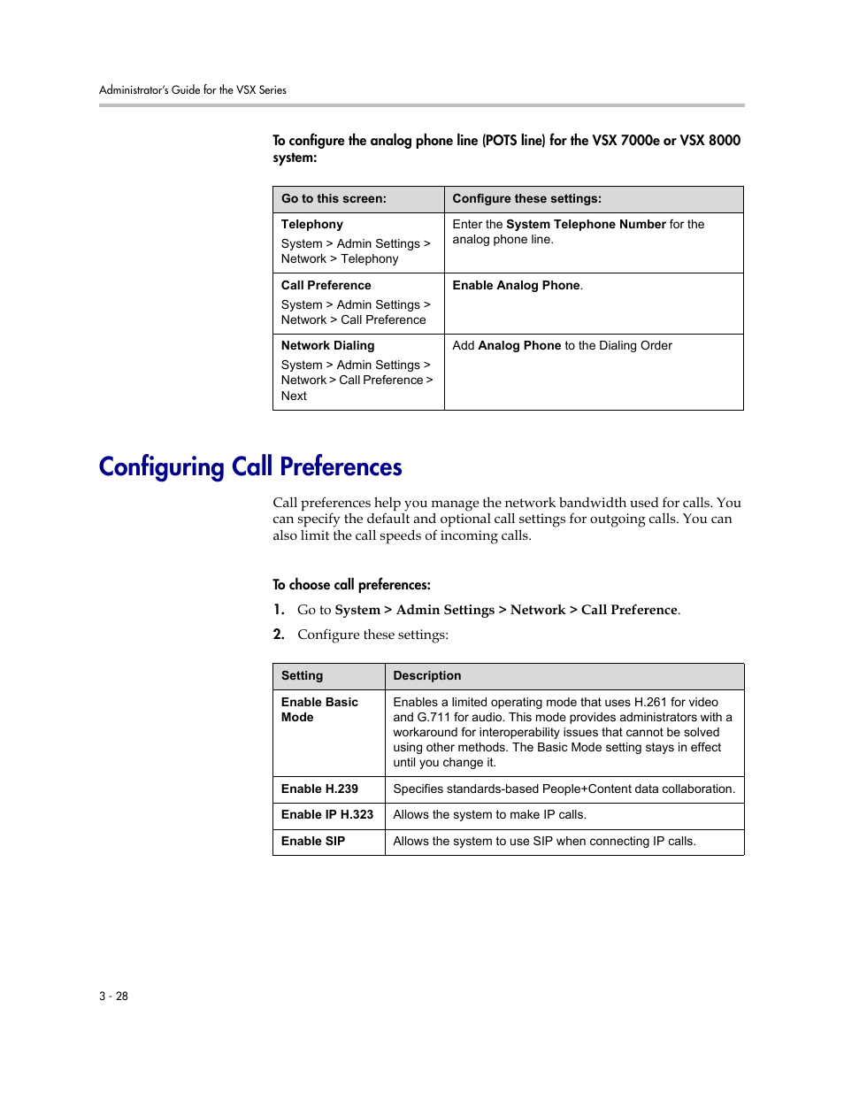 Configuring call preferences, Configuring call preferences -28 | Polycom VSX Series User Manual | Page 84 / 248