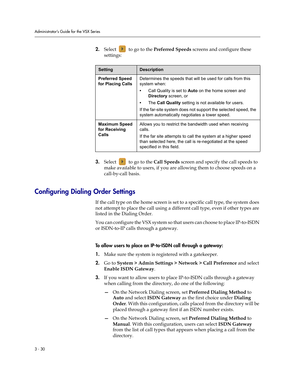 Configuring dialing order settings, Configuring dialing order settings -30, Configuring dialing order | Settings | Polycom VSX Series User Manual | Page 86 / 248