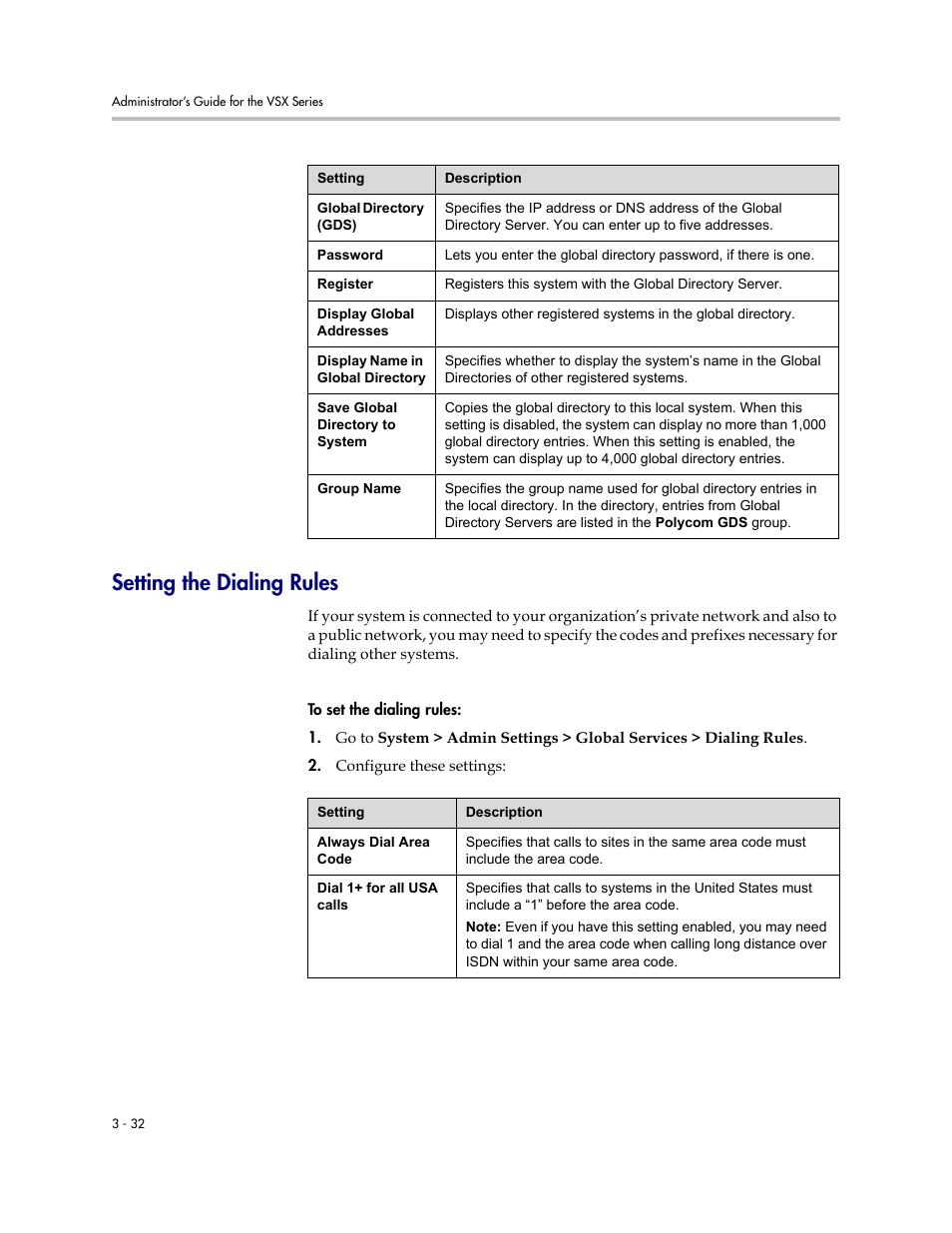 Setting the dialing rules, Setting the dialing rules -32 | Polycom VSX Series User Manual | Page 88 / 248