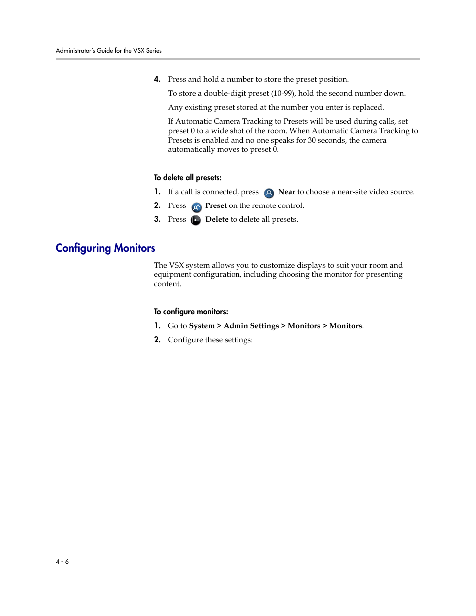 Configuring monitors, Configuring monitors -6 | Polycom VSX Series User Manual | Page 96 / 248
